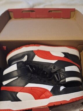 Puma Black, White & Red High-Top Sneakers